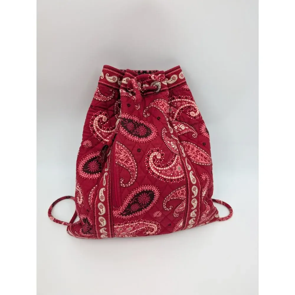 Vera Bradley Retired Mesa Red Pattern Drawstring Backback Bandana Print Festival
